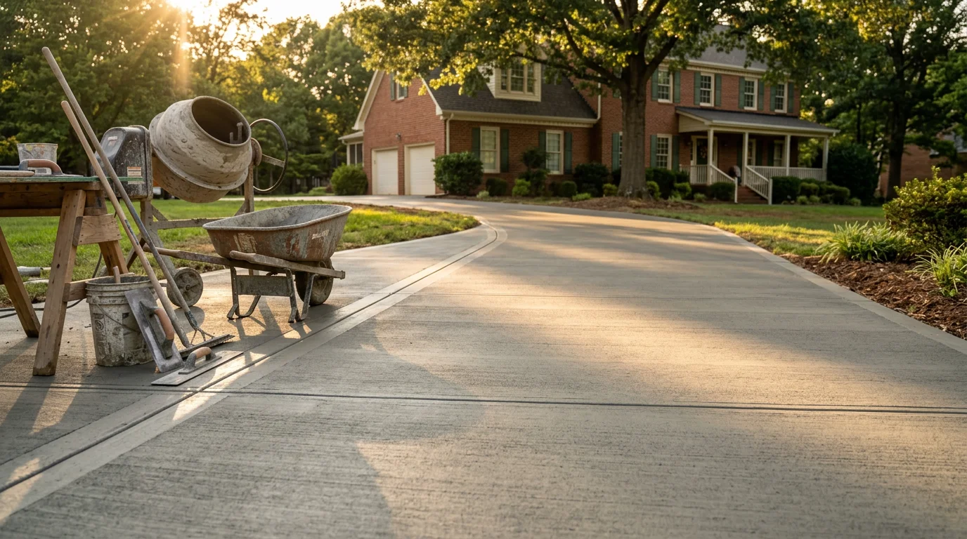 Professional concrete contractor installing a stamped concrete patio in Monroe, NC