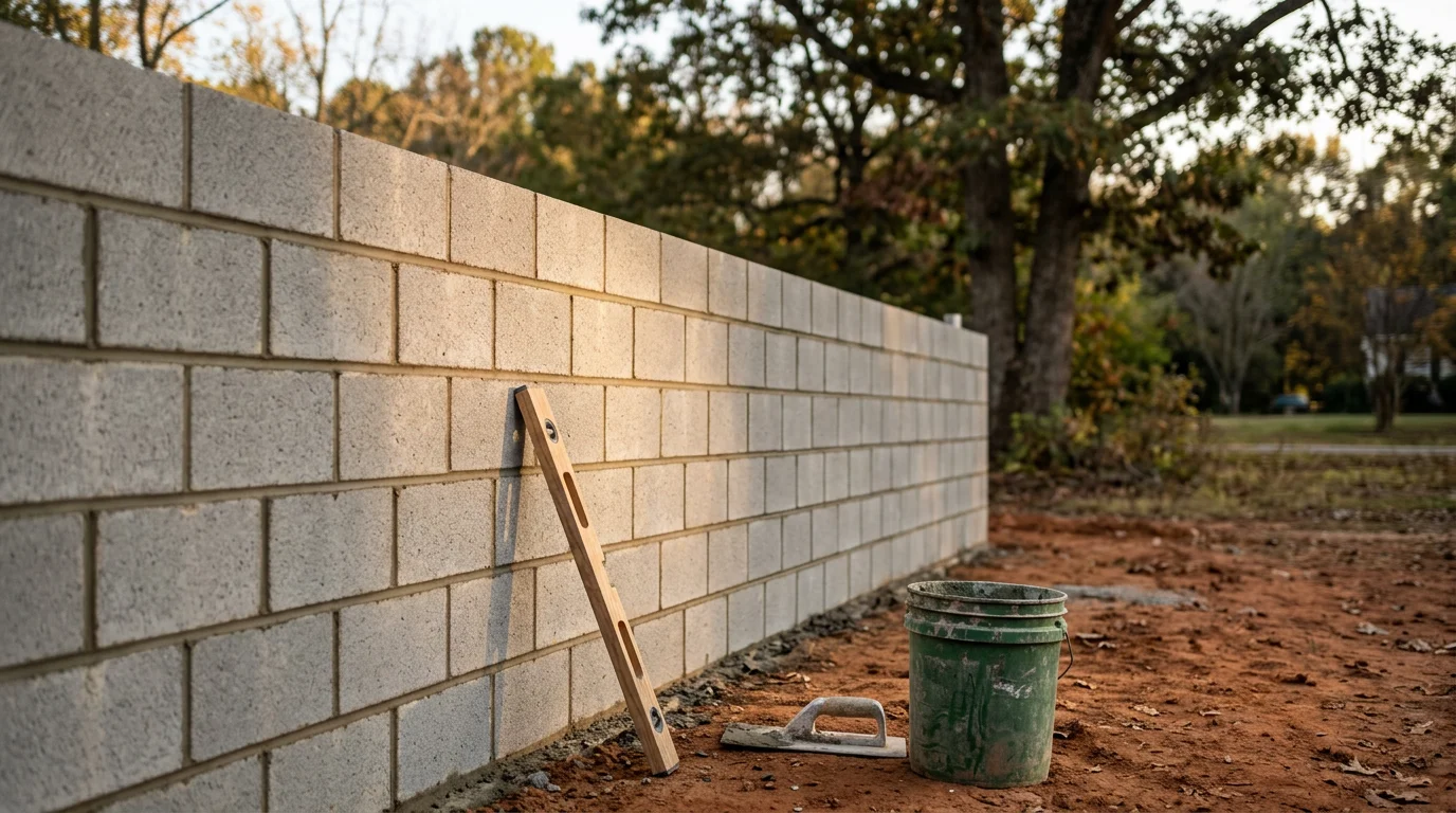 Masonry block wall construction on a residential property in Monroe, NC